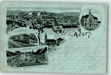 08626 O9930 Adorf , Vogtl 1902 Lithographie Marktplatz Bahnhof Rathaus