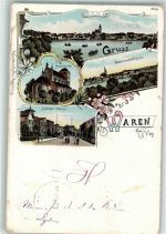 17192 O2060 Waren 1898 Lithographie Georgenkirche Güstrower Straße