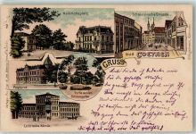 16259 O1311 Cöthen 1898 Lithographie Heinrichsplatz Schalaunische Straße Postamt Schlossgarten Lutz'sche Klinik