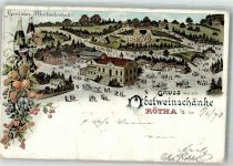04571 O7209 Rötha 1898 Gebrauchsspuren Lithographie Obstweinschänke Obstweinflaschen