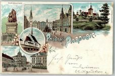 Pardubice 1900 Lithographie Denkmal v. Cousins Veverk Schloss