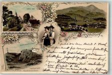 83313 W8227 Siegsdorf , Oberbay 1897 Lithographie Maria-Eck Trachten Hochfellnhaus Gripfelkreuz