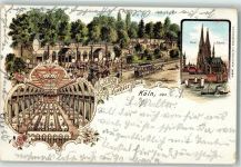 50667 W5000 Köln Riehl 503 1899 Lithographie Etablissement Riehler Haus Saal Kölner Dom