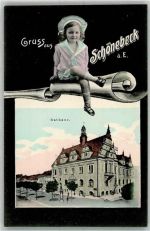 39218 O3300 Schönebeck Elbe 1906 - Rathaus Pasepartout Mädchen