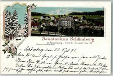 75328 W7542 Schömberg b Neuenbürg, Württ 1899 Lithographie Winter Pferdeschlitten Sanatorium Schömberg