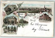 01844 O8355 Neustadt , Sachs 1897 Lithographie Kgl. Amtsgericht Ungerberg Kaiserl. Post Schule