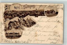 88069 W7992 Tettnang 1898 Lithographie Bezirkskrankenhaus Bahnhof Tor Schloss