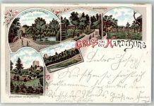 53879 W5350 Euskirchen 1898 Lithographie Eingangstor Gartenanlagen Hardtburg-Aussichtsturm