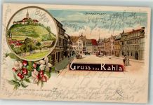 07768 O6906 Kahla , Thür 1905 Lithographie Marktplatz Leuchtenburg