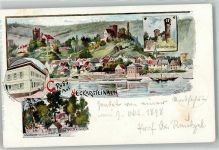 69239 W6918 Neckarsteinach 1898 Lithographie Gasthaus z. Harfe Schwalbennest