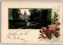 39261 O3400 Zerbst 1906 Prägedruck Passepartout Wappen Im Schloßgarten Bach