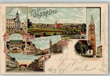 84307 W8330 Eggenfelden 1897 Gebrauchsspuren Lithographie Rathaus Unterer Marktplatz Schloß Gern Oberer Marktplatz