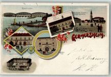 76726 W6728 Germersheim 1908 Lithographie Militär-Lazareth Rheinbrücken Kaserne Stengel Kloster Ludwigstor Bahnpost Frankfurt