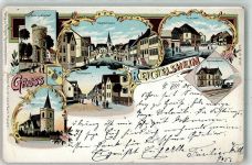 61203 W6361 Reichelsheim Wetterau 1908 Gebrauchsspuren Untergasse Friedhofturm Hauptstraße Vorstadt Lithographie
