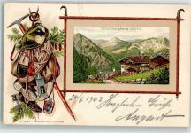 83700 W8185 Kreuth b Tegernsee 1903 Prägedruck Posthilfstelle Hirschberghaus Wanderrucksack Passepartout