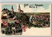 07570 O6518 Weida , Thür Lithographie Gasthaus Schlosskeller Gartenwirtschaft