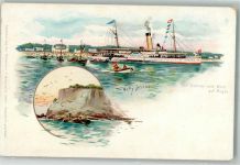 18586 O2345 Göhren , Rügen Lithographie Künstlerkarte Raddampfer Segelboote Ruderboot Rügener Klippen sign. E. Stöwer