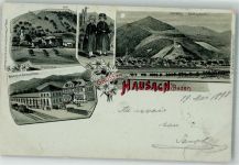77756 W7613 Hausach , Schwarzwaldbahn 1898 Lithographie Volkstrachten Bahnhof Hausach-Dorf Schloßberg Kreuzberg-Kapelle