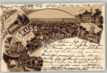 87719 W8948 Mindelheim 1900 Lithographie Mayenbad Freundsberg Einlasstor Eichkapelle