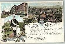 35390 W6300 Gießen , Lahn 1897 Lithographie Neue Universität Student