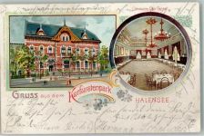 10115 W1000 Halensee 1904 Gebrauchsspuren Lithographie Gasthaus Kurfürstenpark Festsaal