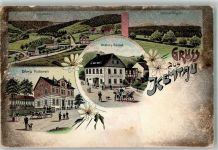 09235 O9134 Kemtau Gebrauchsspuren Lithographie Böhm`s Gasthaus Nestler`s Gasthaus