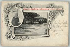 4360 Grein 1903 Foto AK Gasthaus Pözlbauers Donauwarte Dampfschiff