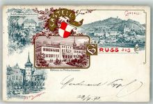 97355 W8711 Castell , Unterfr 1898 Lithographie Schloss zu Rüdenhausen Im Schlossgarten Jagdschloss Friedrichsberg Wappen