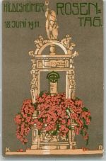 W3200 Hildesheim Rosentag Brunnen sign. K.R. Blumentag 191 Lithographie / Künstlerkarte