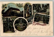 09577 O9387 Niederwiesa 1902 Lithographie Park Lichtenwalde Schloß Hauptallee Freitreppe Skulptur Die sieben Wasserkünste