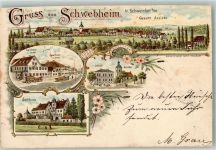 97525 W8721 Schwebheim , Unterfr 1897 Gebrauchsspuren Lithographie Schloss Schebheim Gasthaus zum Lamm Gasthaus zum Löwen Schule beschnitten