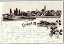 84149 W8319 Velden , Vils 1900 Lithographie Bahnhof Kirche St. Peter
