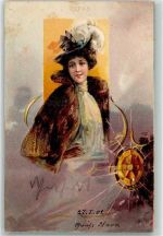 Topas Edelstein Pelzmode Künstlerkarte AK Mineralie 1900 Gebrauchsspuren