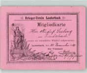 W6420 Lauterbach (Hessen) Krieger Verein Mitgliedskarte 1903 Ephemera Ausweis KEINE AK