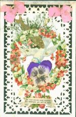 Collage 1, April Blüte und Schleifen aus echtem Stoff echte Gräser Taube Besondere Karte AK mit Papierapplikation