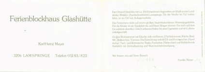 31195 W3206 Lamspringe KEINE AK Ferienblockhaus Glashütte Innen- und Aussenansicht Klappkarte