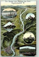 4100 Ottensheim Künstlerkarte Vogelschau Donau v. Passau b. Linz Eug. Felle Isny