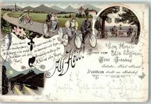 O7305 Waldheim , Sachs All Heil Tandem Lithographie Hotel Erholung Fahrrad 1898 Gebrauchsspuren