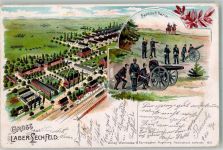 86836 W8933 Lager Lechfeld 1902 Lithographie Feldartillerie