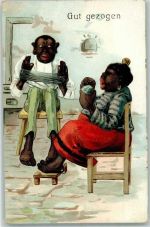 Gut gezogen Wolle Fußbank Litho Schwarzafrikaner 1908 Prägedruck