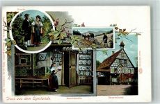 Cheb Eger Foto AK Tracht Bauernhaus Bauer beim Pflügen Egerland