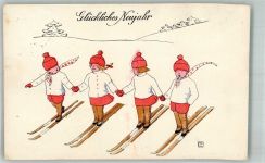 Serie 2774-1 Kinder auf Ski Neujahr sign. CE BKW 1909 Künstlerkarte