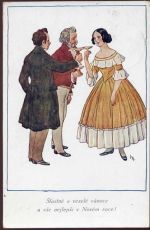 Dame mit 2 Herren, Champagner, Biedermeiertracht Kind 1928