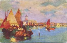 1910/20 - Venedig (Venice), Landschaft, Boote (landscape, boats), Italien (Italy).,A.S.M. & S.,sign. Janzen
