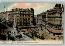 69000 Lyon 1916 Foto AK Denkmal Straßenbahn Geschäft Place de la Republque Rue du Présidnet Carnot