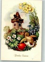 8010 Graz Künstlerkarte Frohe Ostern Uhrturm Küken Ei
