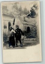 Szene aus dem Märchen mit Hexe auf Besenstil NPG 181/2 Hänsel und Gretel 1912 Künstlerkarte