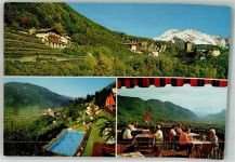 39019 Dorf Tirol Tirolo Foto AK Schwimmbad Pension Cafe Unter-Schattmair-Hof