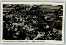 88699 W7771 Frickingen , Baden Foto AK Fliegeraufnahme des Ortes mit Kirche St. Martin Notopfermarke