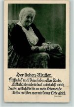 Alte Mutter sitzt im Sessel Stempel Berlin Mai 1937 Muttertag